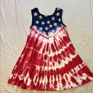 Red and White Casual Dress with Vibrant Tie-Dye